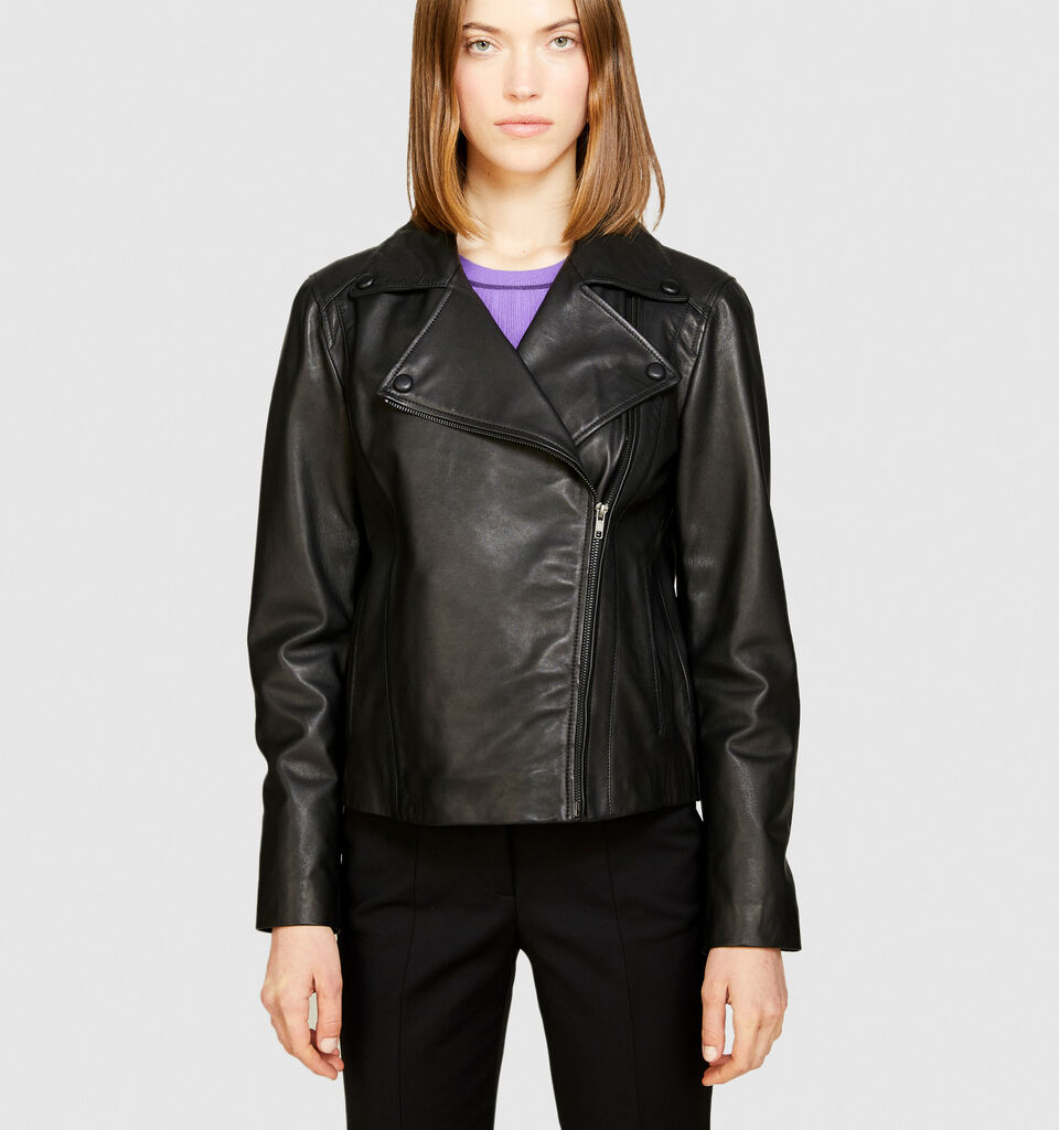 100% leather biker jacket - women's jackets - Black | Sisley image number 4
